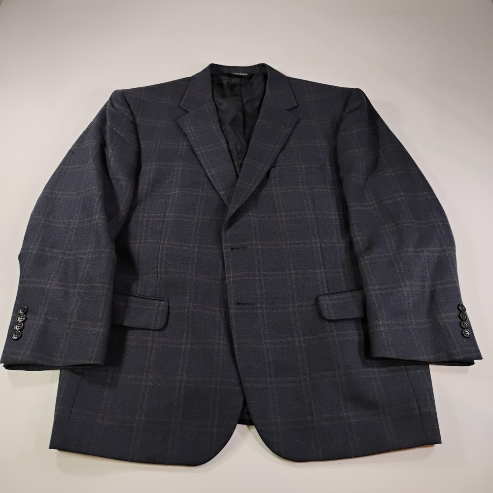 Jos. A Bank Men's Size 44SH 100% Wool Windowpane Navy 2 Button Blazer Sport Coat